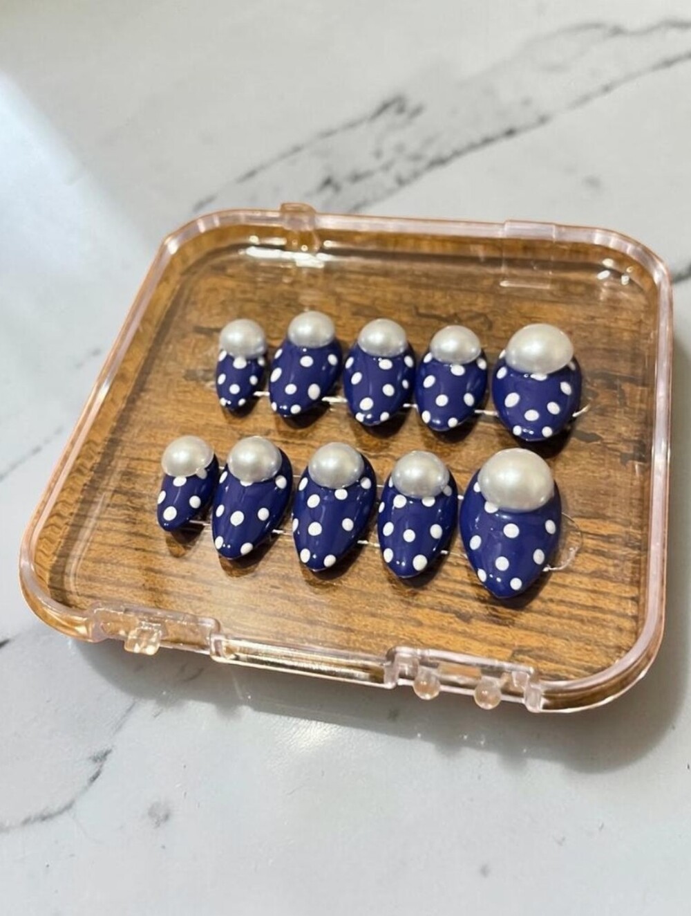 Blue Polka Dot Pearl Press-On Nails New In A Case Designed By Sade